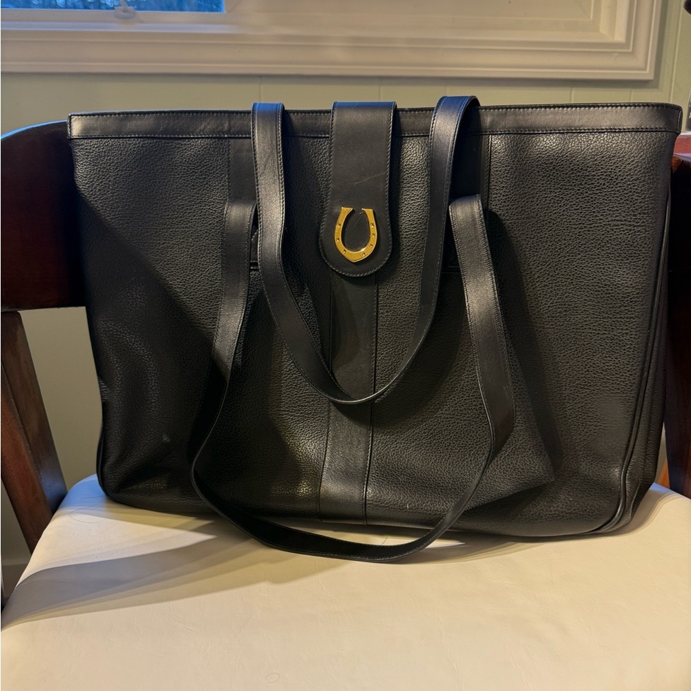 Gucci Black Leather Tote with Gold Accent